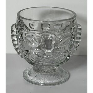 Vintage Indiana Glass Two-Faced Tiki Mug Clear Happy/Sad Face Pedestal Tumbler